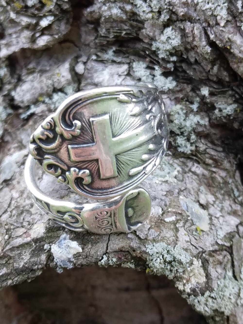 Vintage Sterling Silver Cross Spoon Ring Size 7